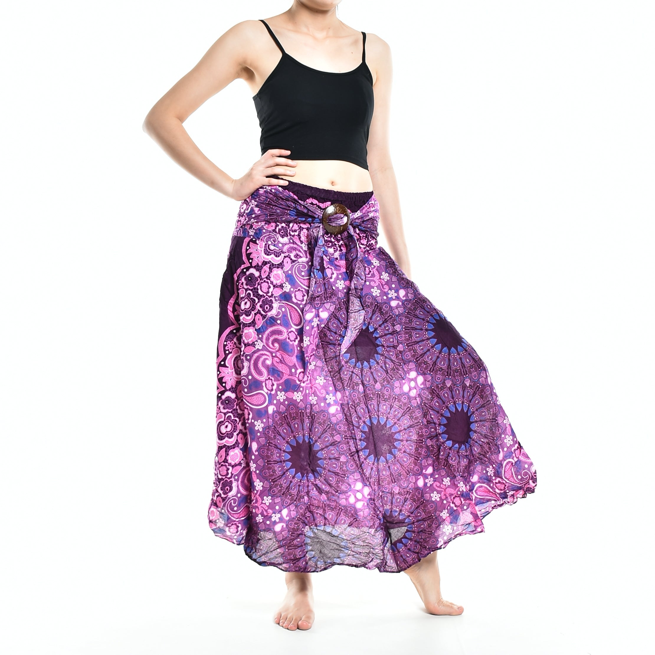 Bohotusk Purple Ink Splash Long Skirt With Coconut Buckle (& Strapless