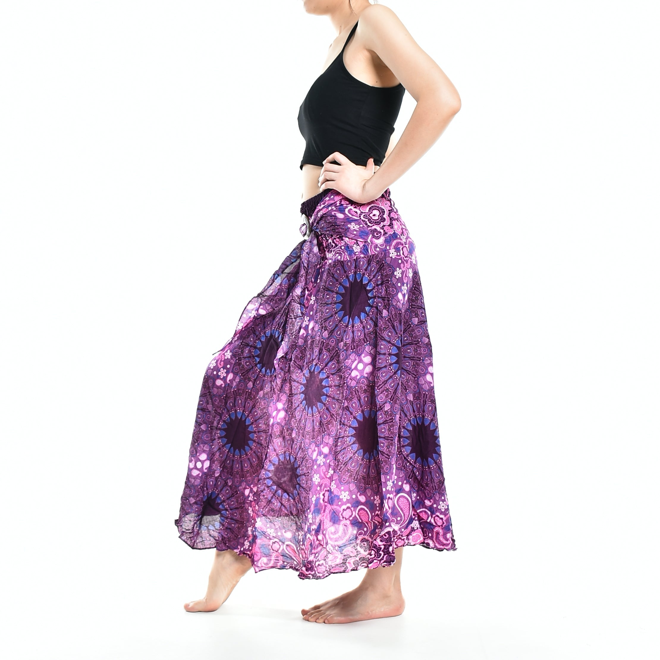 Bohotusk Purple Ink Splash Long Skirt With Coconut Buckle (& Strapless