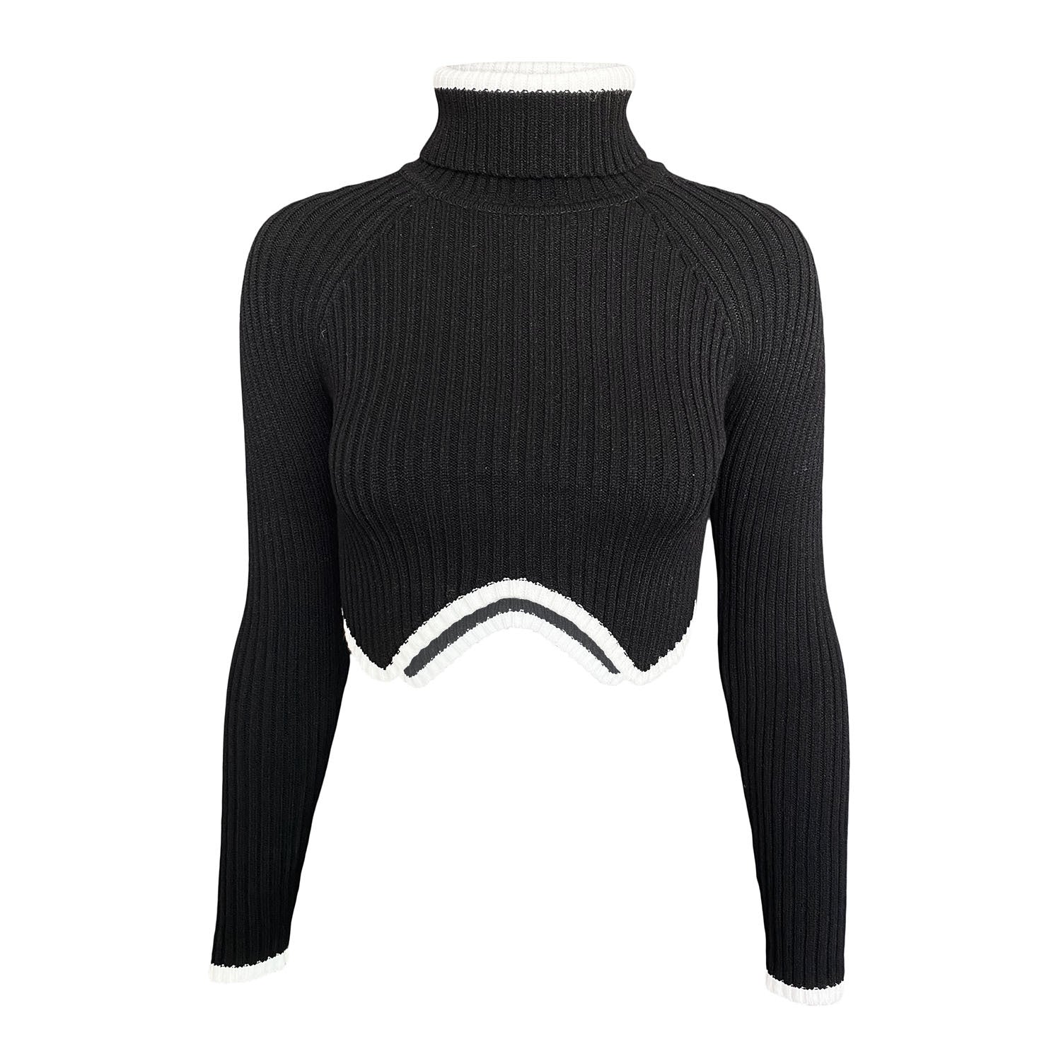 Irregular Hem High Neck Short Sweater for Women