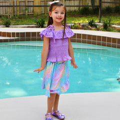 AL Limited Little & Big Girls Purple Eyelet Smocked Top and Tie Dye