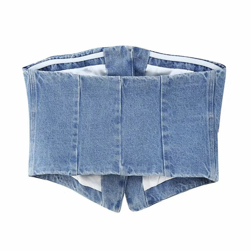 Off Shoulder Denim Top Blue Corset Crop Top