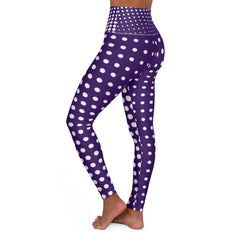 Womens High-waist Fitness Legging Yoga Pants, Purple White Polka Dot