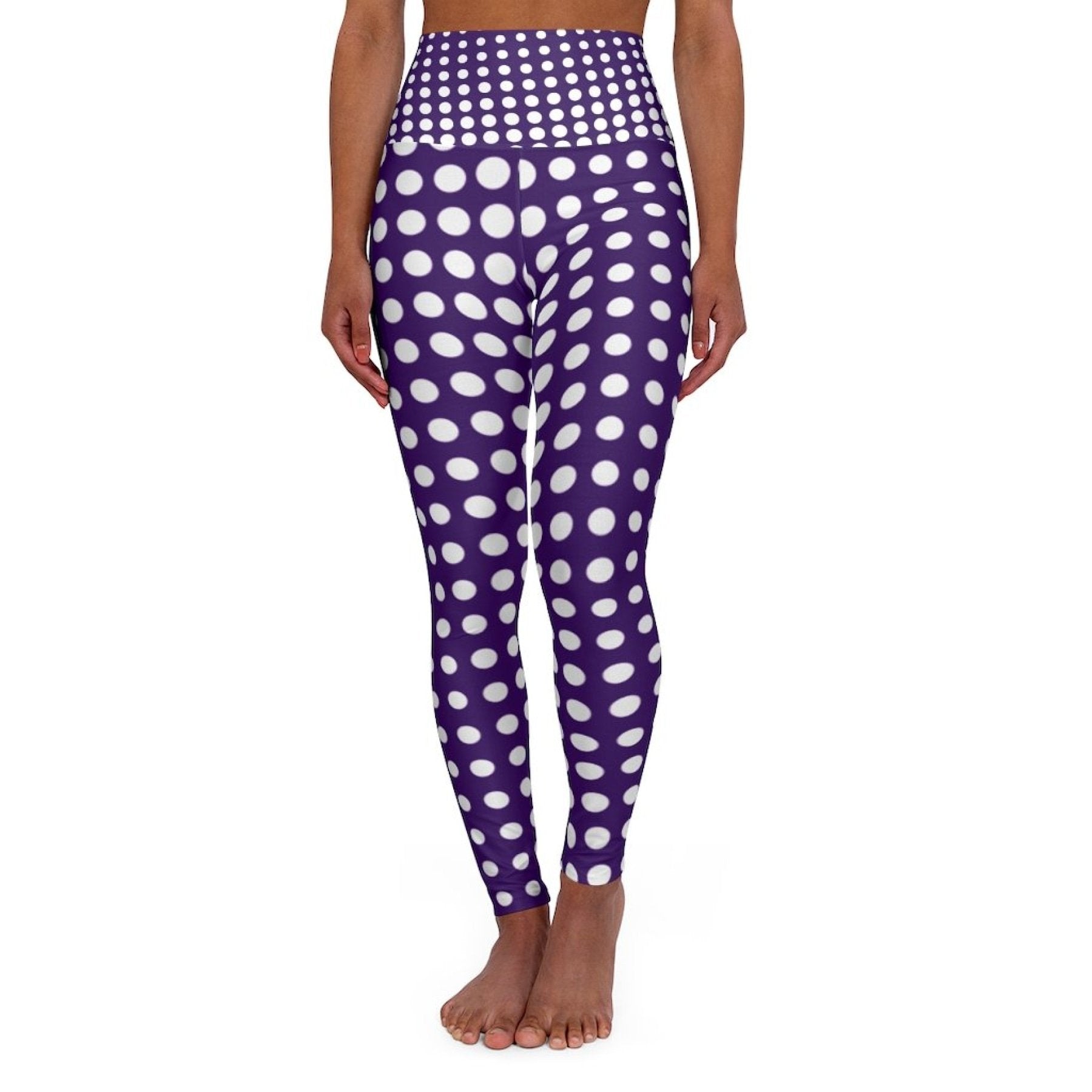 Womens High-waist Fitness Legging Yoga Pants, Purple White Polka Dot