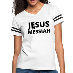 Womens Vintage Sport Graphic T-shirt, Jesus One Messiah Black