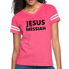 Womens Vintage Sport Graphic T-shirt, Jesus One Messiah Black