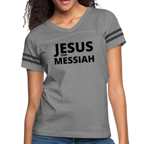 Womens Vintage Sport Graphic T-shirt, Jesus One Messiah Black