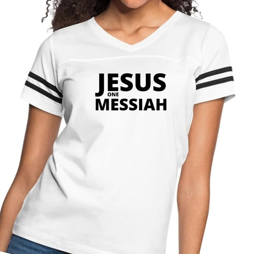 Womens Vintage Sport Graphic T-shirt, Jesus One Messiah Black